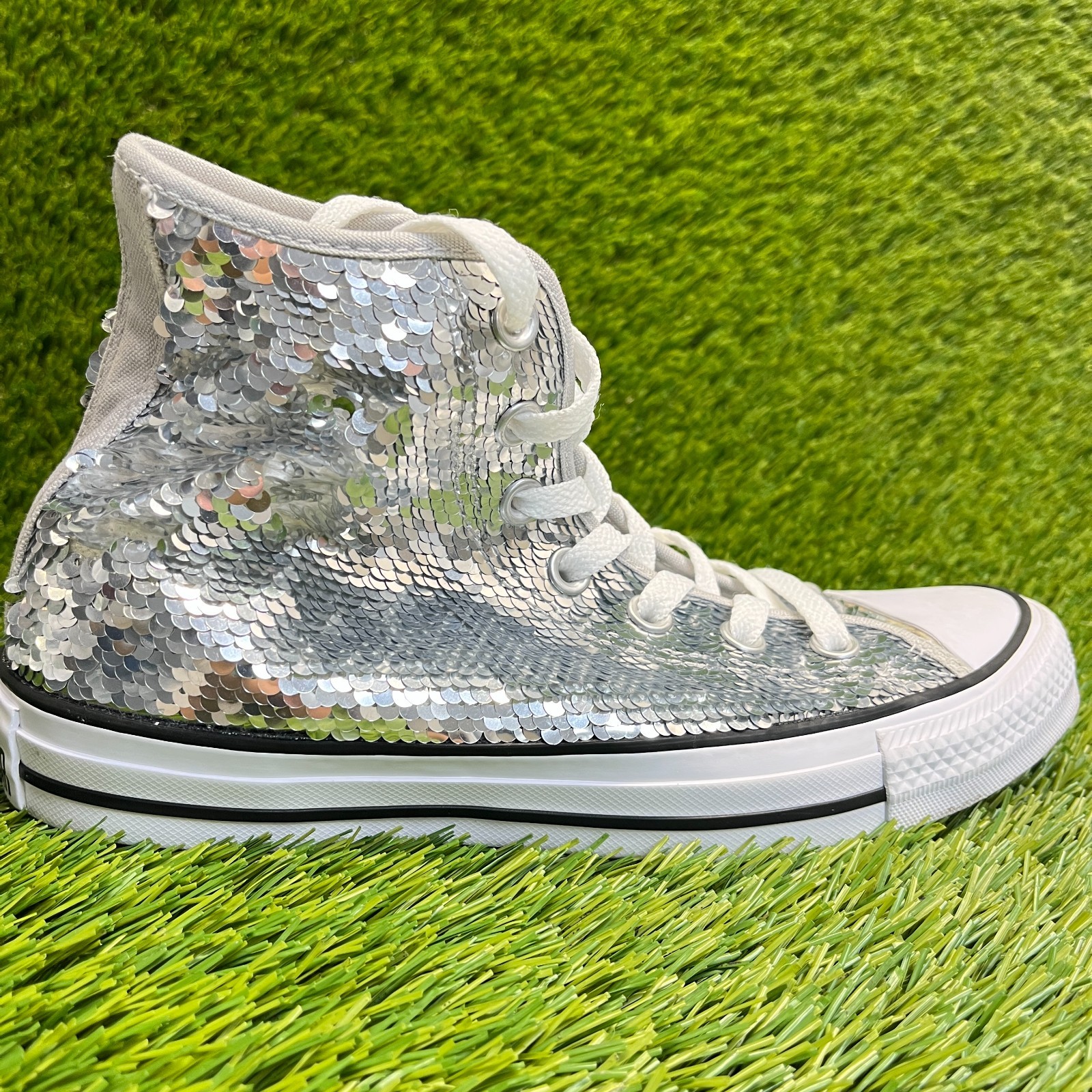 Converse Chuck Taylor All Star Glitter Women Size 7 Gray Athletic Shoes Sneakers