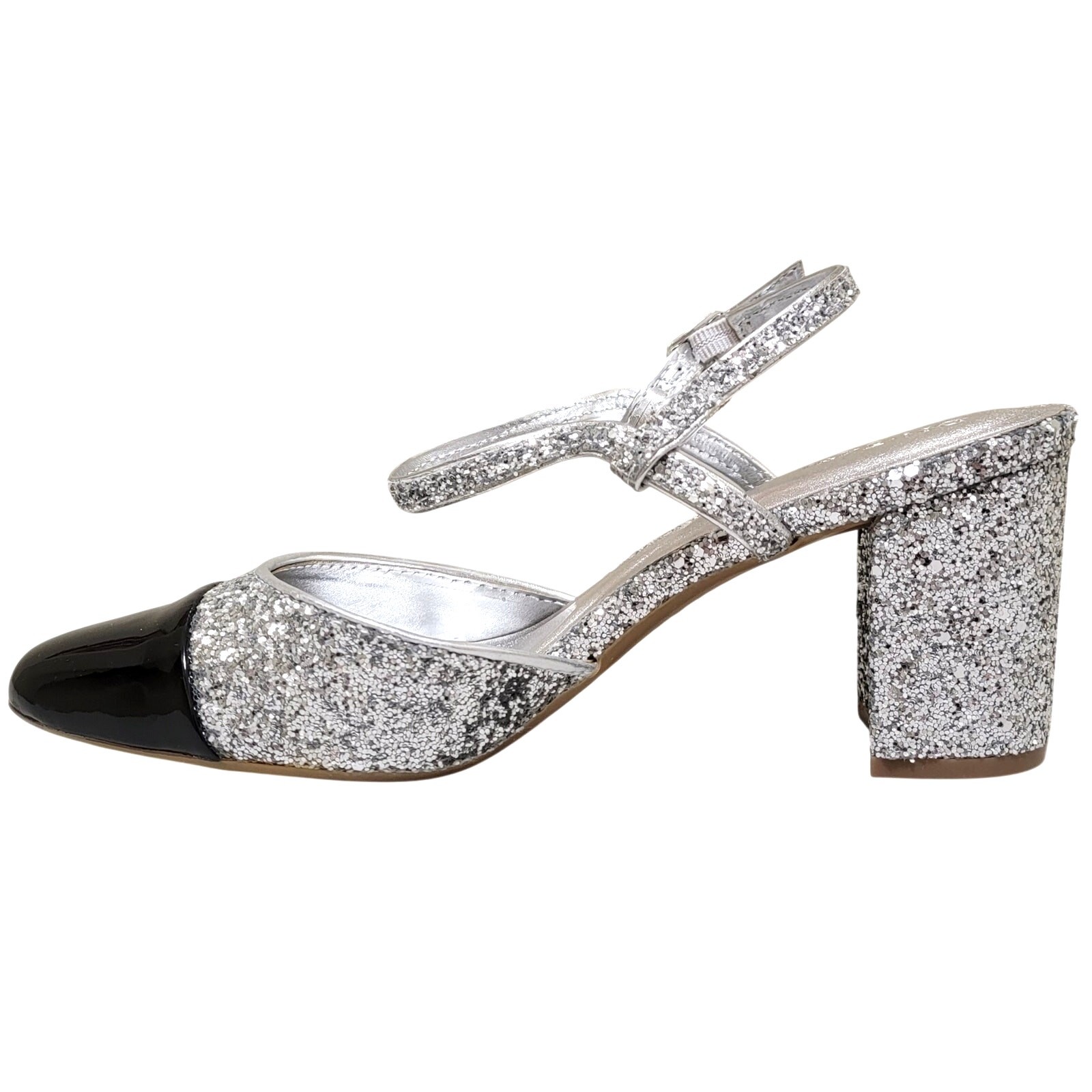On 34th Women Dotti Cap Toe Ankle Strap Pump Heels Size US 9.5M Silver Glitter