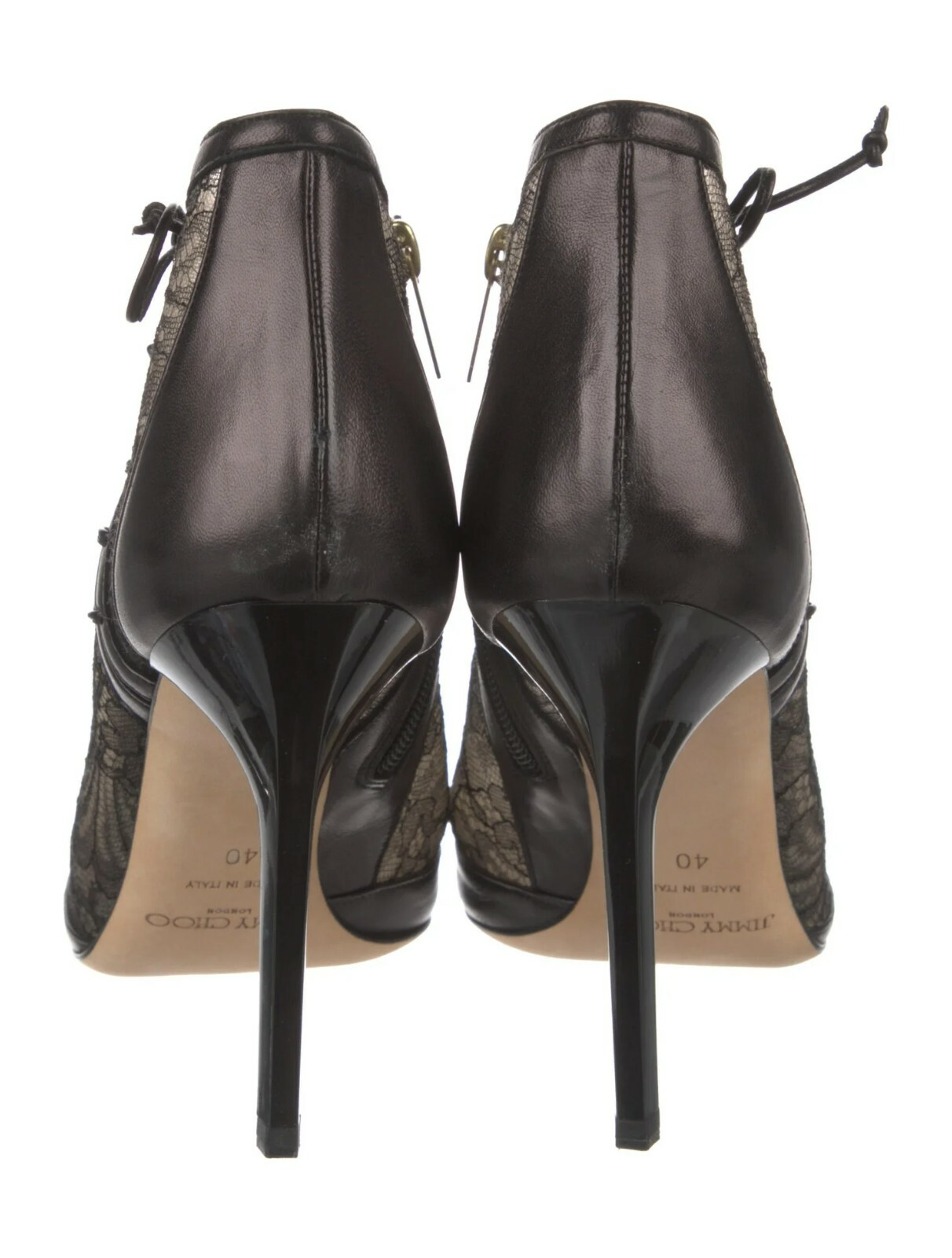 JIMMY CHOO Black Leather Lace Pattern Pumps Size 10 IT 40 Very Good Used Cond.