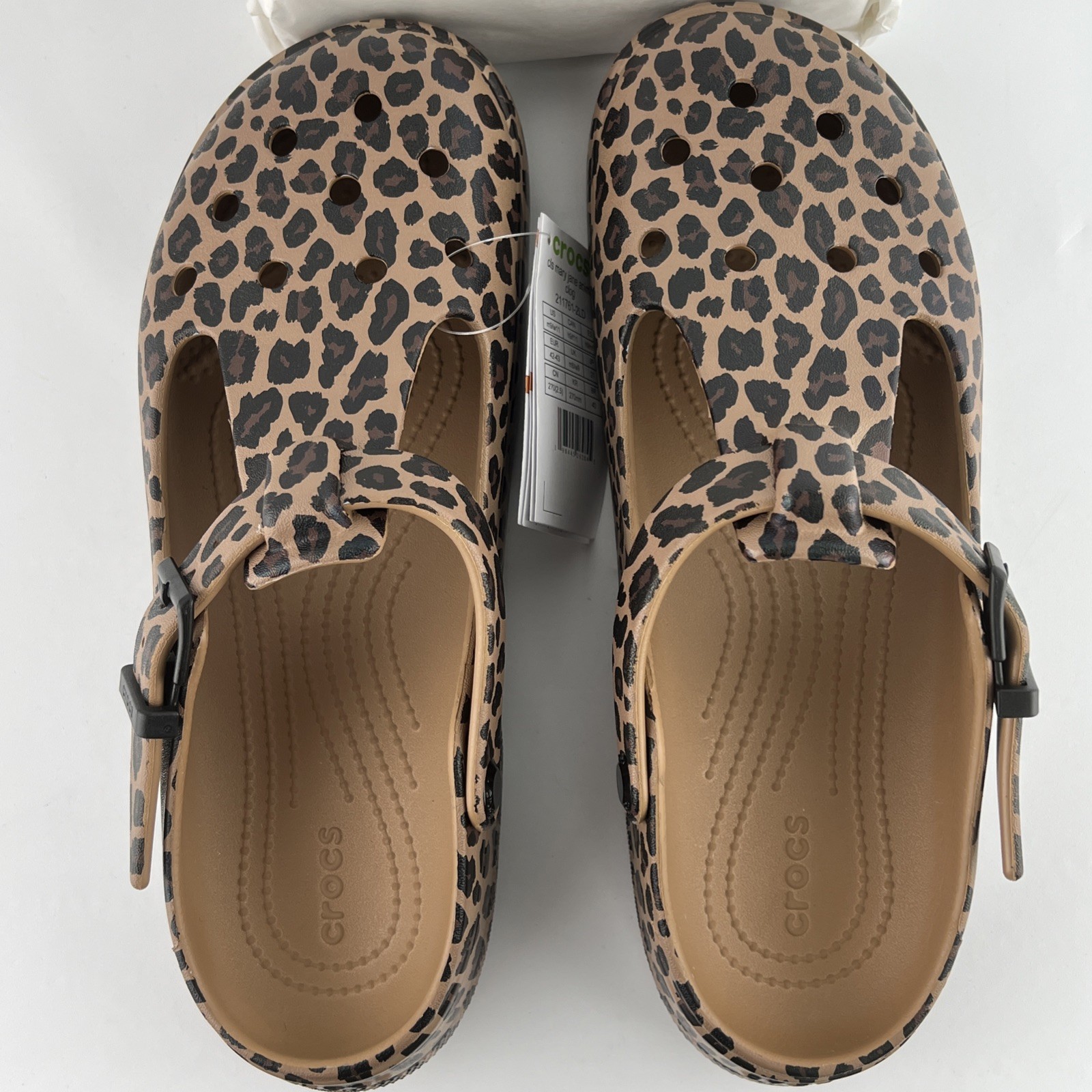 Crocs Classic Mary Jane M9/W11 Clog Leopard Animal Print Buckle Adjustable Strap