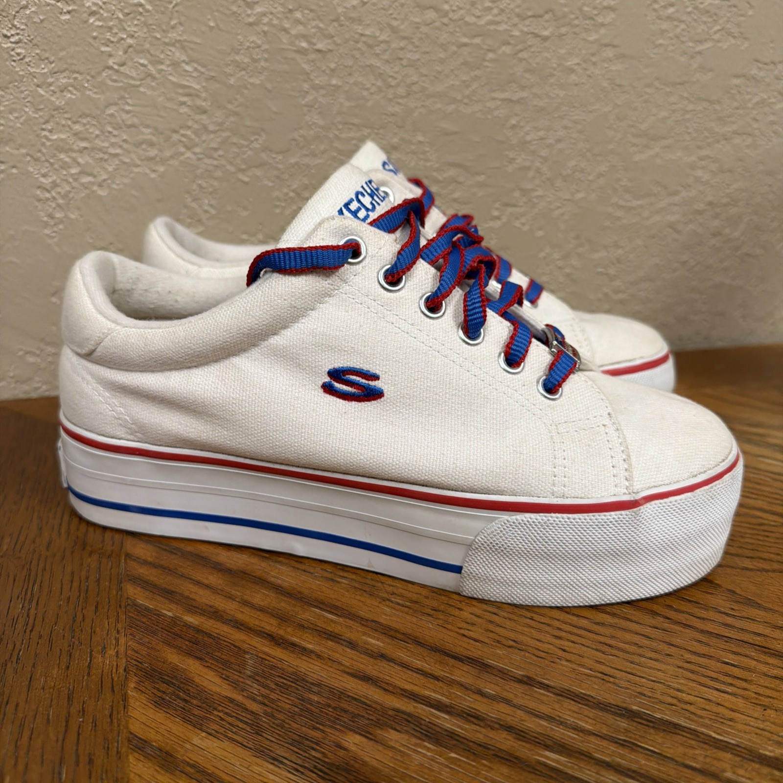 VTG 90s Skechers Platform Sneakers USA Flag Theme Rhinestone Women’s 7.5 1.5”