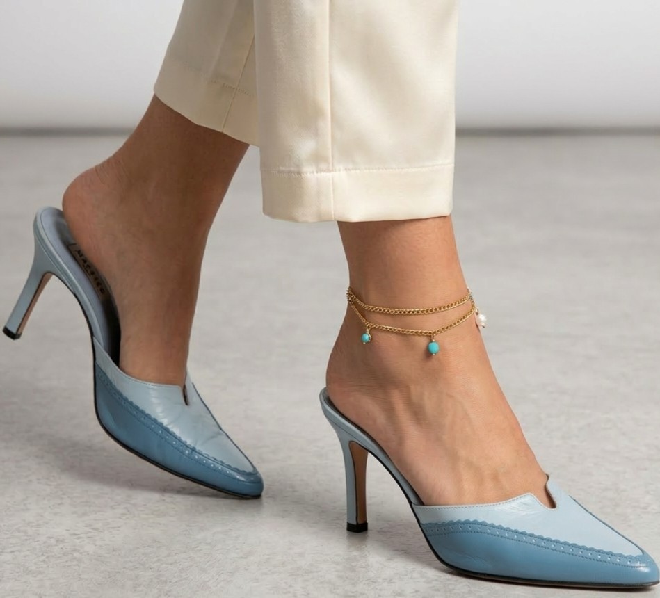 Maestro Paris Two-Tone Blue Leather Pointed Toe Mules – Size 40 (US 9)