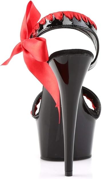 Pleaser DELIGHT-615 6″ Heel Ankle Strap PF Sandal, Blk-Red/Blk, 12