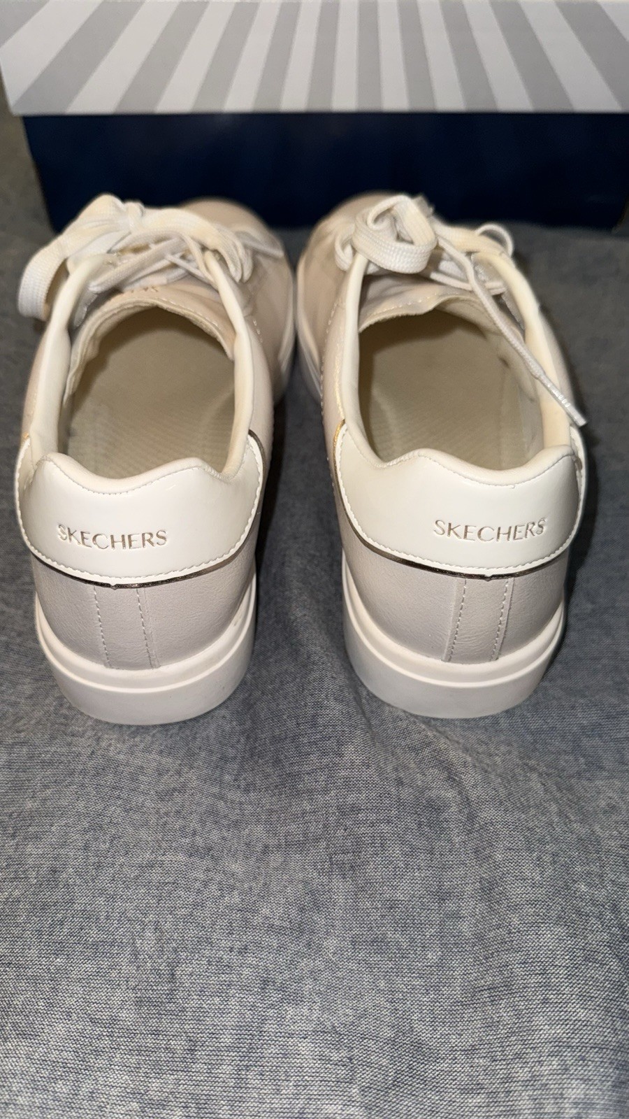 SKECHERS Eden LX Slight Shimmer White Low Top Lace-Up Sneakers Memory Foam