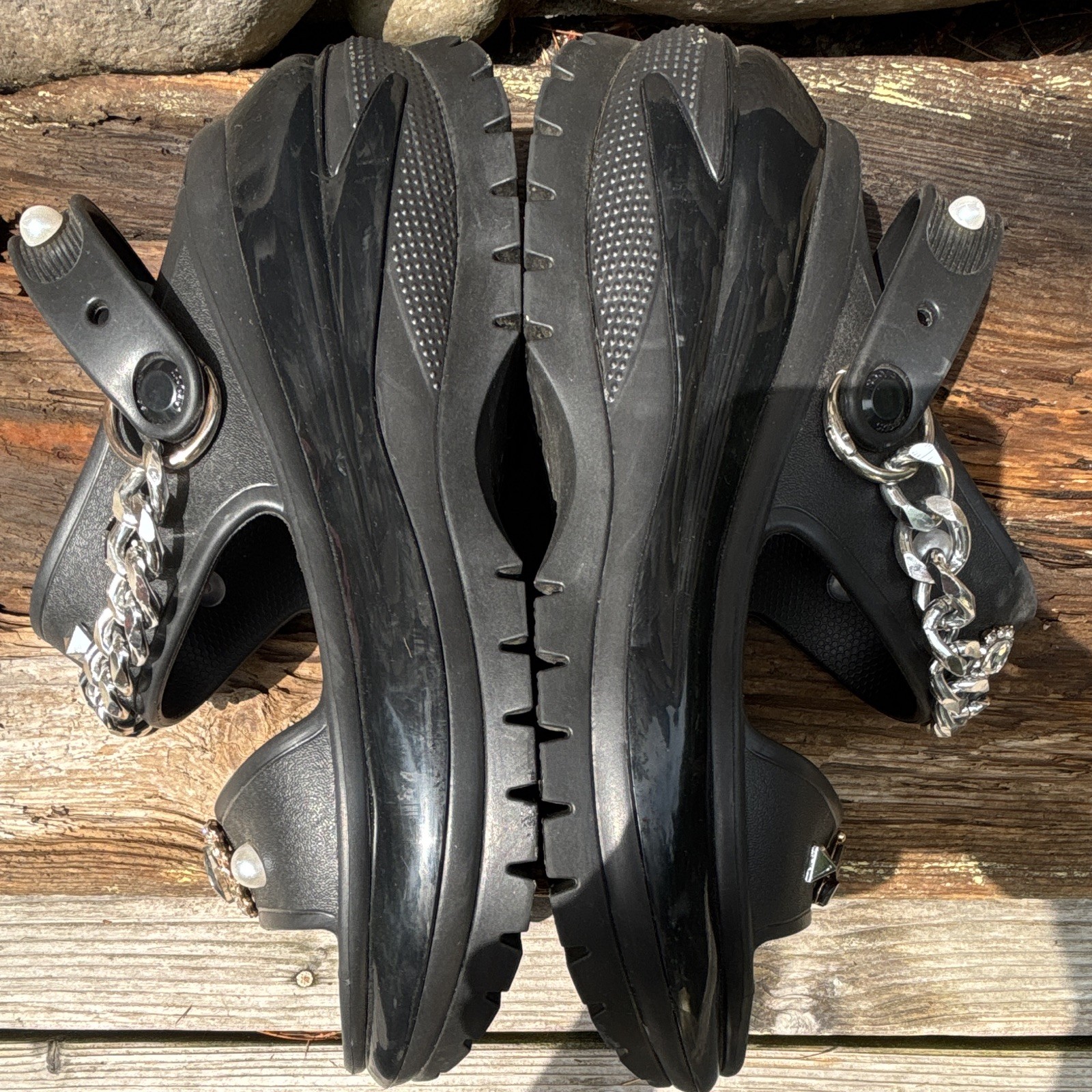 Crocs Mega Crush Platform Sandal Black Custom Jibbitz Unisex Punk Goth Style
