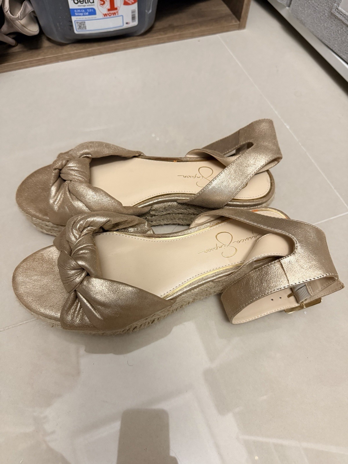 Jessica Simpson Gold Metallic Wedge Open Toe Ankle Strap Sandals US 8.5