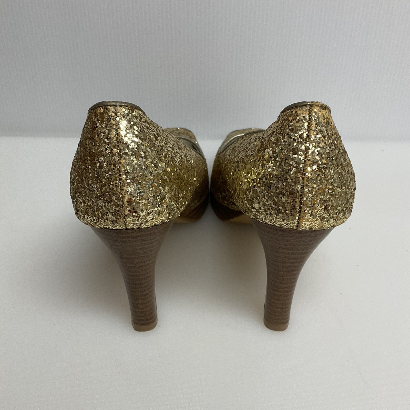 FIONI sz 8 Peep Toe Sparkle Gold Glitter Platform Cocktail Party Heels