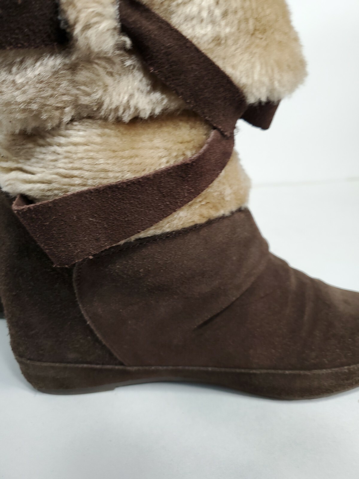 Aldo Brown Suede Leather/Fur Slip on Flat Boots EU36(US 5-5.5M)