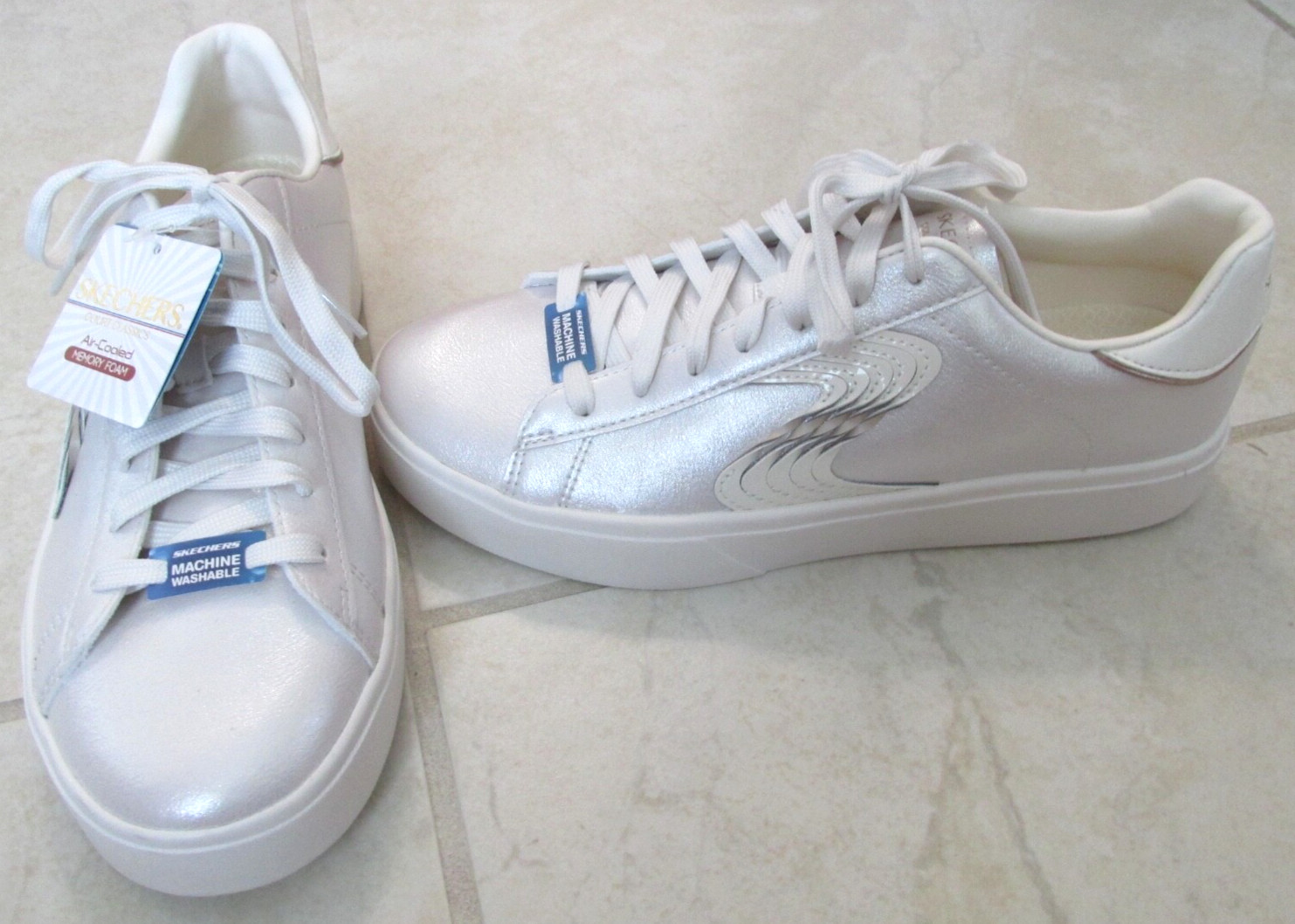 NEW Skechers Eden Lx-Slight Shimmer Court Sneaker Womens SZ 9 Off White