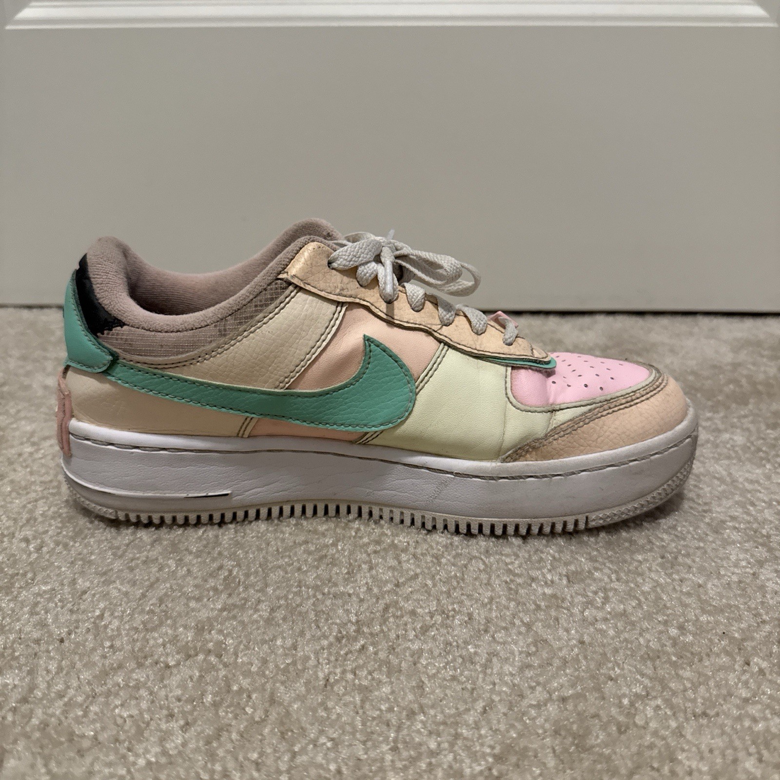 Nike Air Force 1 Shadow Multicolor Beige Pink Green Leather Low Top Sneakers