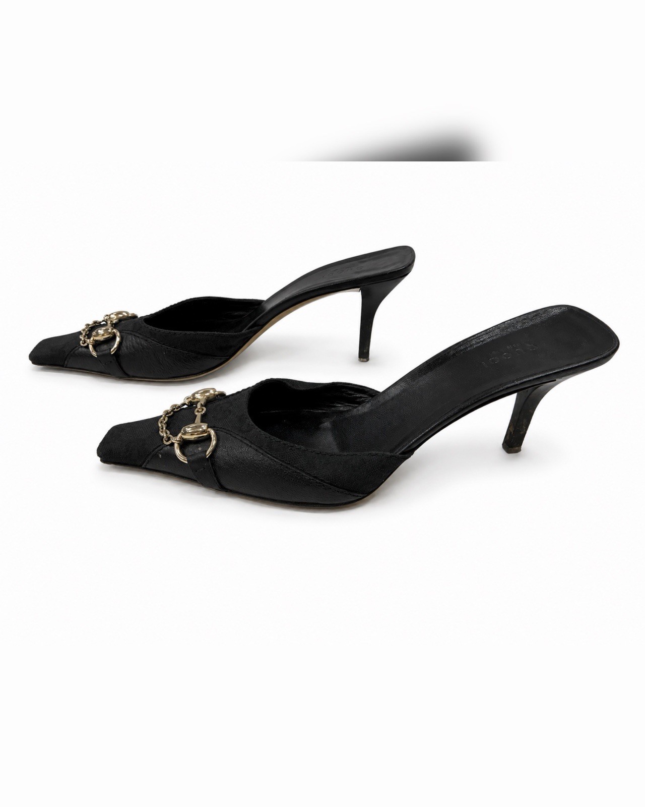 Vintage Gucci Tom Ford Black Leather Horsebit Chain Mule Heels US 9 B Y2K
