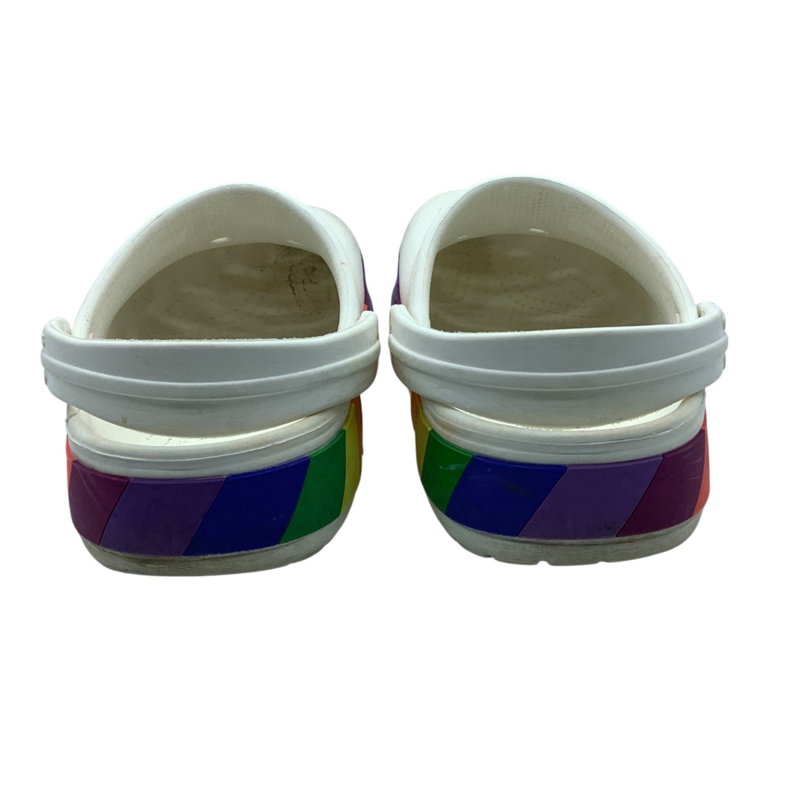 Crocs Classic Clogs White With Rainbow Band Stripe Size W6/M4