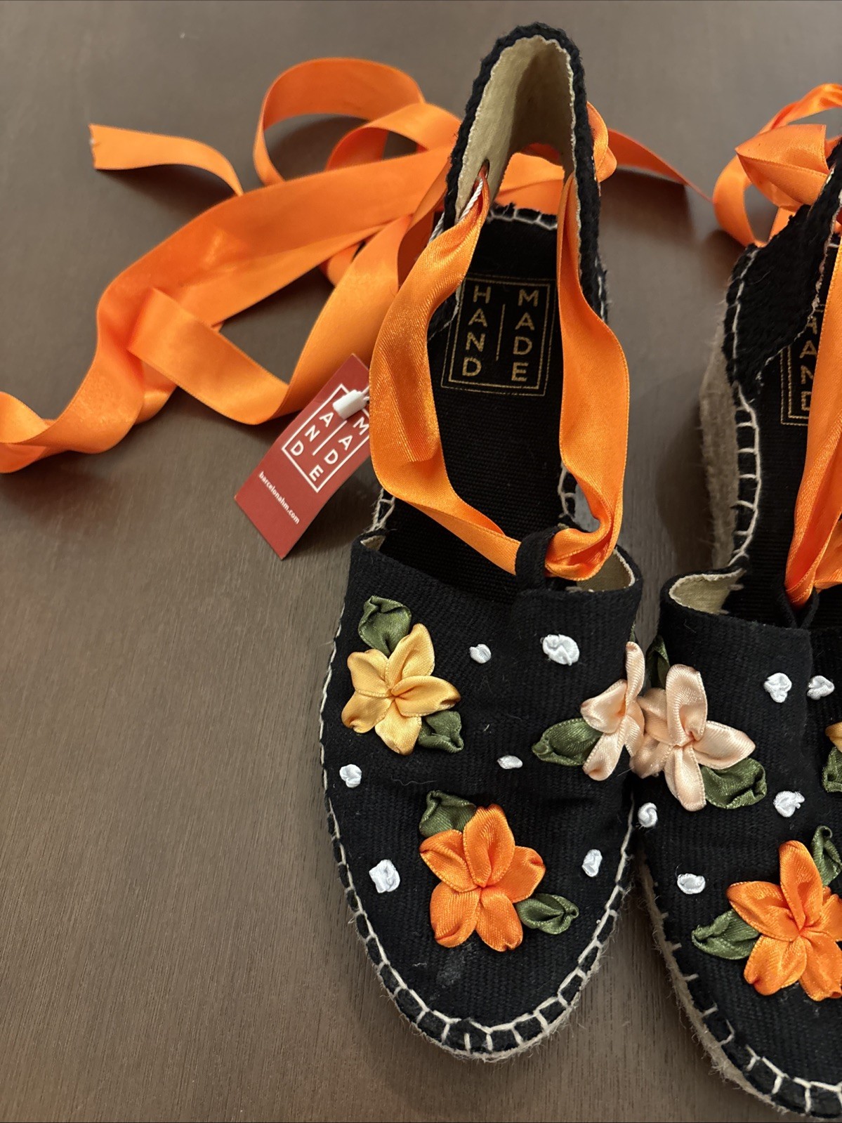 Custom Made Espadrilles Tangerine Flowers by Handmade Barcelona Size 37 NWOB