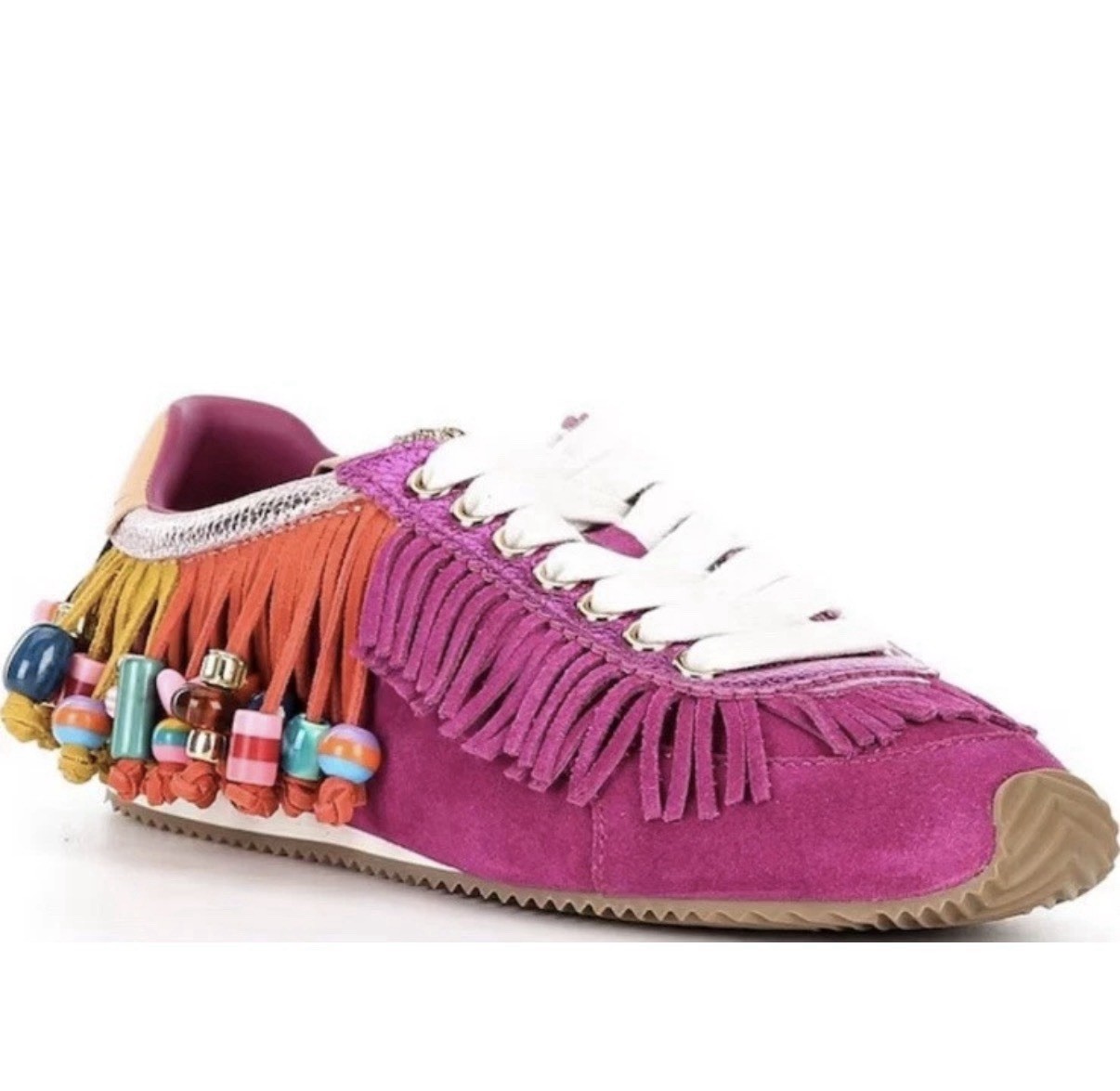 Kurt Geiger London Islington Suede Beaded Tassel Fringe Sneakers Fuchsia US7.5