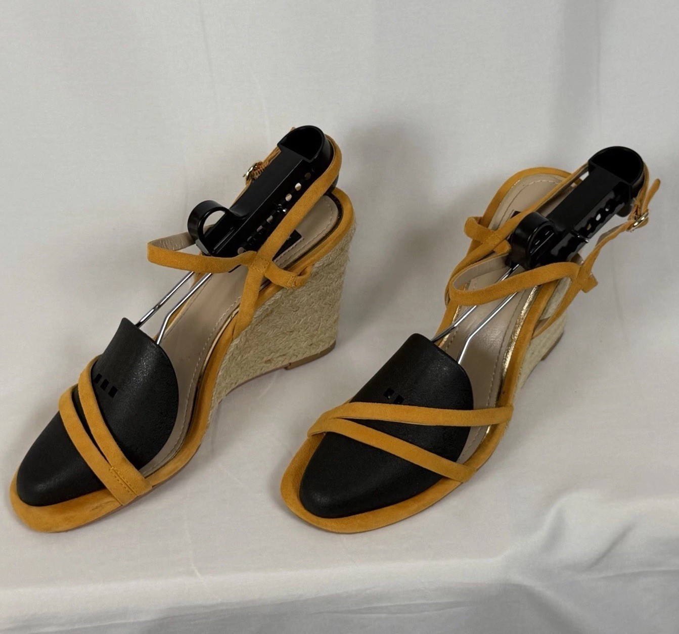 White House Black Market Yellow Suede Strappy Wedge Open Toe Heels US 7