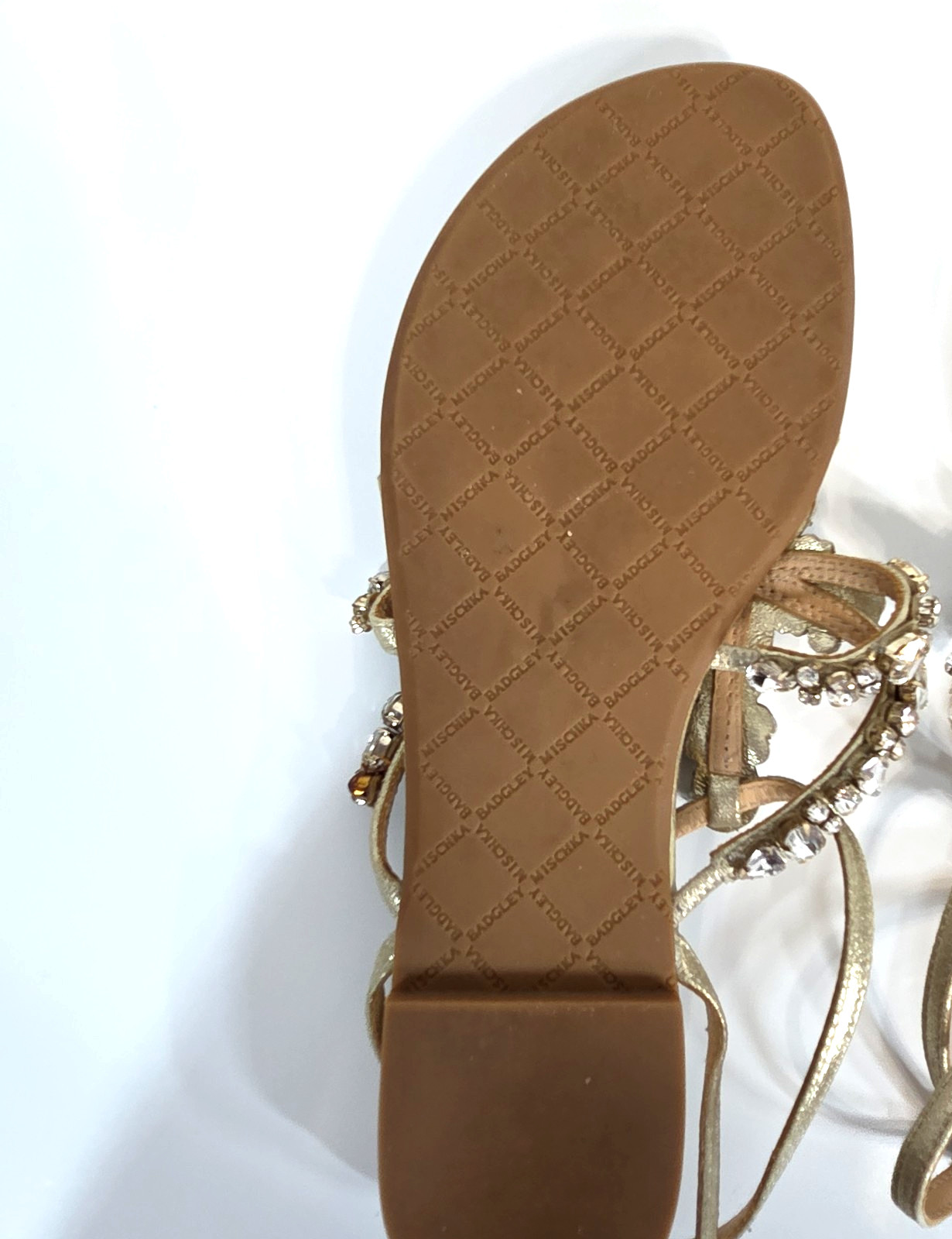 Badgley Mischka Hampden Leather Crystal Embellished Thong Sandals Gold Sz 7.5 M