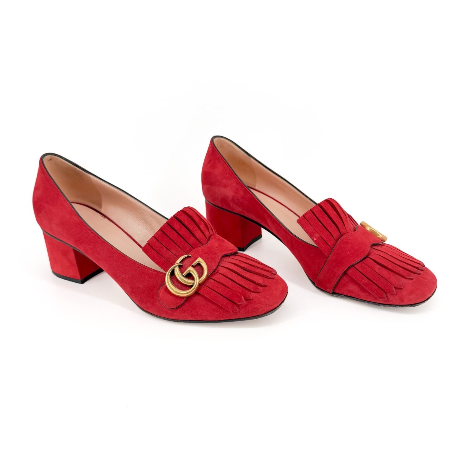 Gucci GG Marmont Fringe Loafer Pumps Heels Red Suede Size 41.5 US 11.5 Women’s