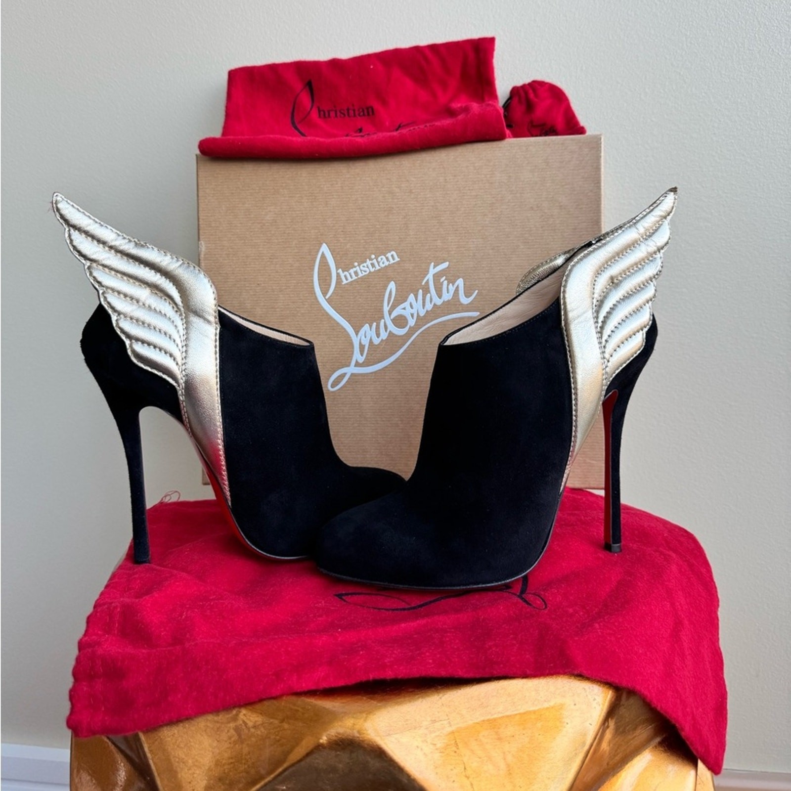 Christian Louboutin Mercura Suede Leather Boots with Wings, US Size 9 (CL 39.5)