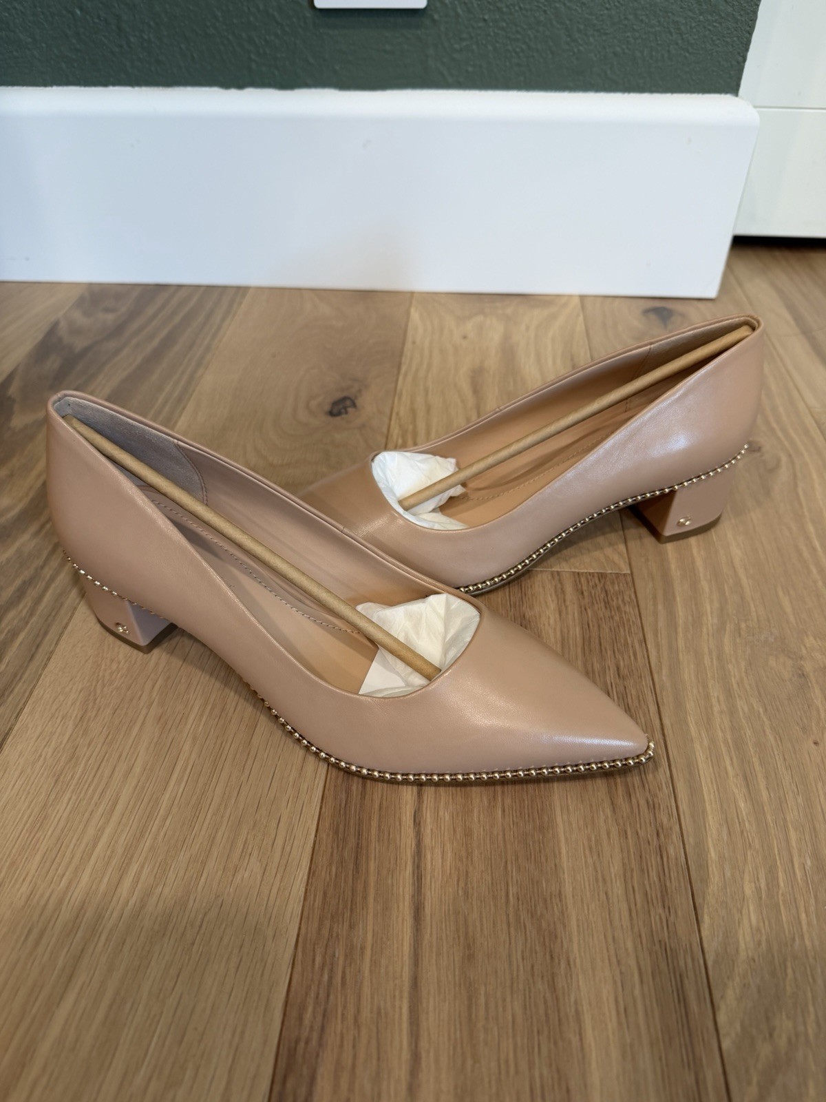Coach Willa 45 Leather Studded Pump Beechwood Nude 7 B New In Box