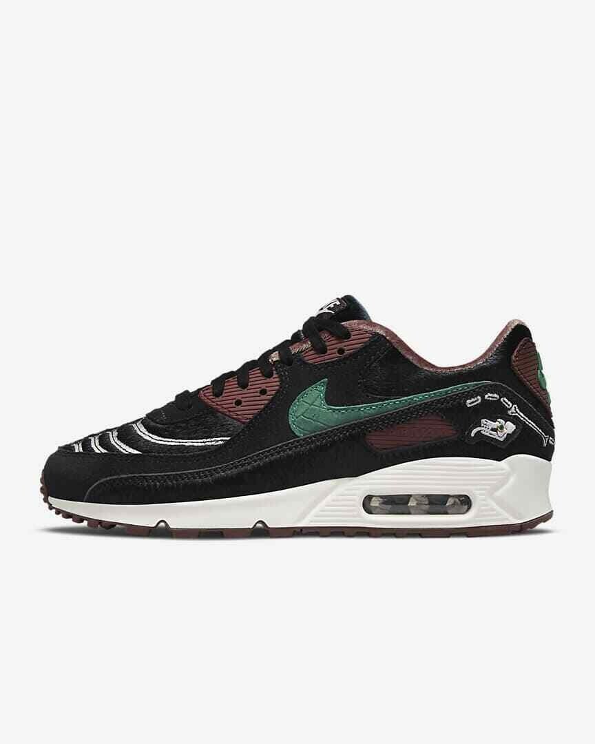 NIKE Women’s Air Max 90 SE DO2154-010 Black Sail Velvet Brown Green s 8