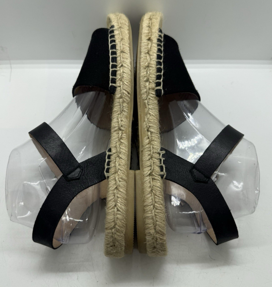 J.Crew Ankle Strap Espadrilles Black Textile Leather Sz 10 BT392 Spain Beach