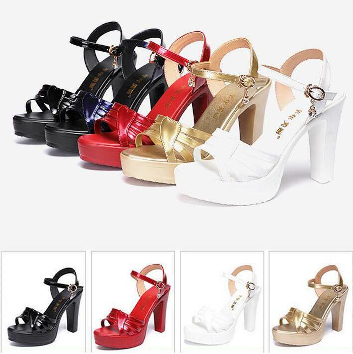 Women’s Ankle Strap Patent Leather Slingback Shoes Platform Block Heels Sandals