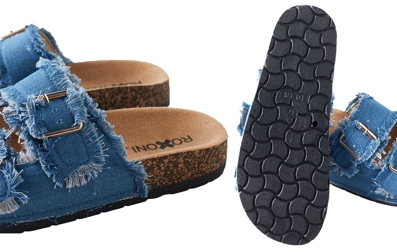 Roxoni Women’s Comfort Flat Sandals Double Buckle Adjustable Straps Flat…