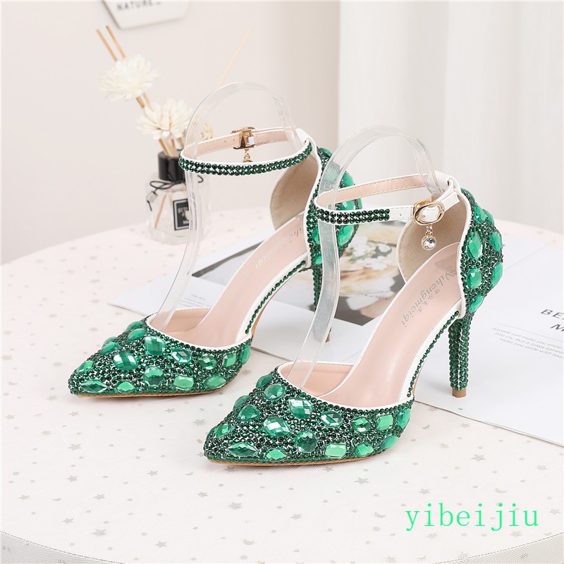 Women’s Glitter Ankle Strap Rhinestones Dress Evening Wedding Shoes Banquet