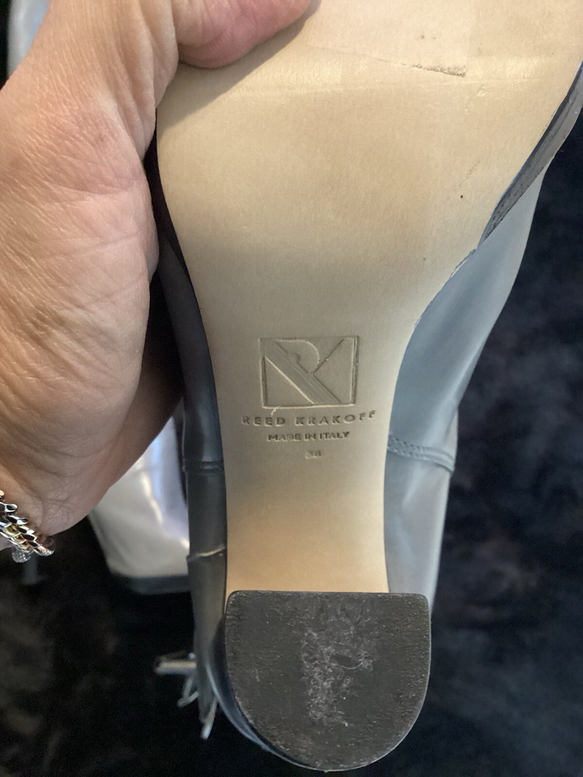 Reed Krakoff Gray Leather Tall Riding Boot Multi Buckle 4″ Heel Euro Size 36
