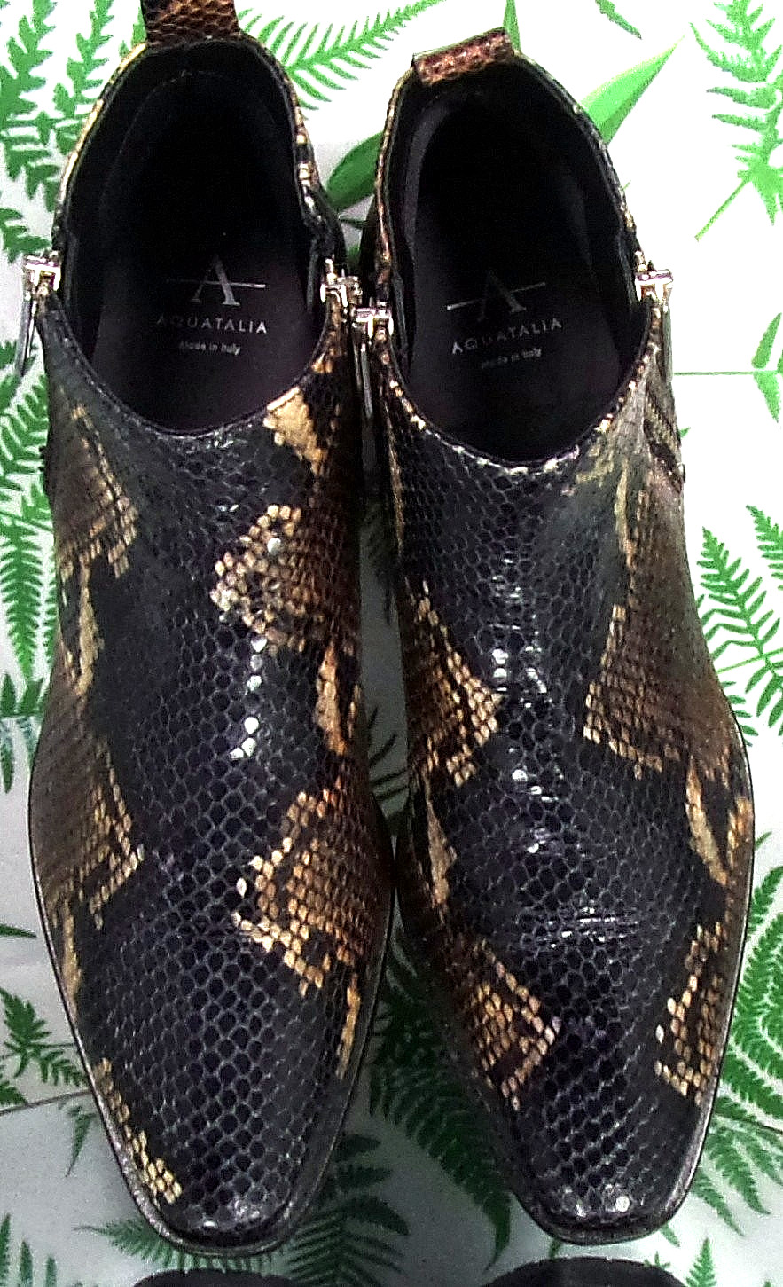 AQUATALIA FUOCO SNAKE PRINT LEATHER FASHION ANKLE BOOTS SHOES WOMENS SZ 7.5 M