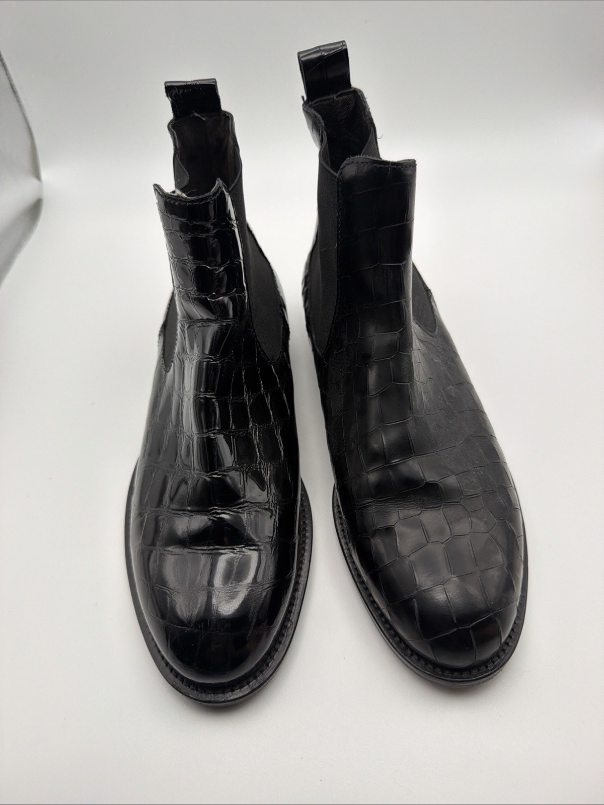 Russell & Bromley Chelsea Boots Black Croc Embossed Leather EU 37.5 US 6.5