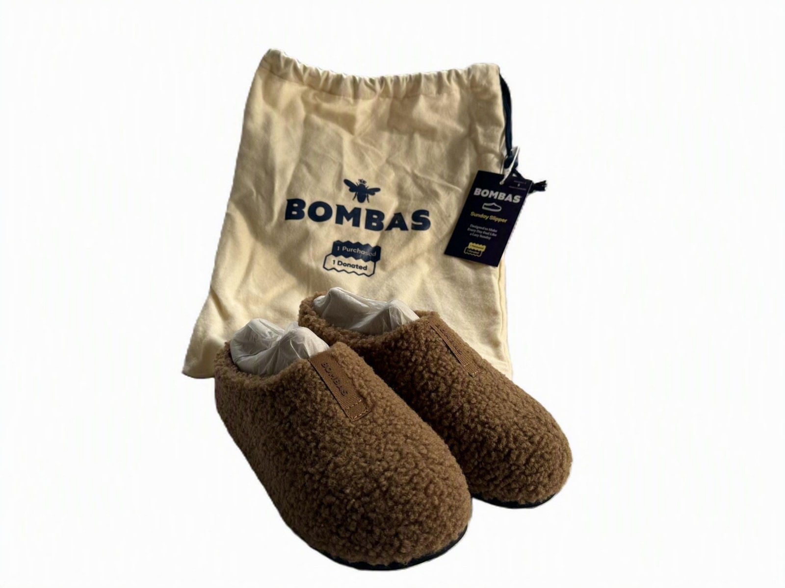 Bombas Sherpa Fleece Sunday Slipper Women’s Size 5 in Camel NWT and Dust Bag