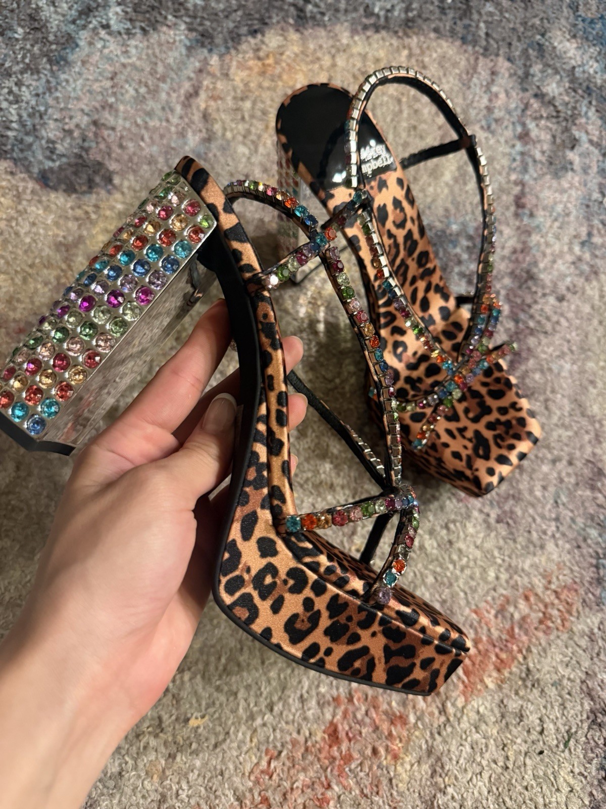 NWT Jeffrey Campbell Nuite Leopard Print Rhinestone Platform Sandals 6.5