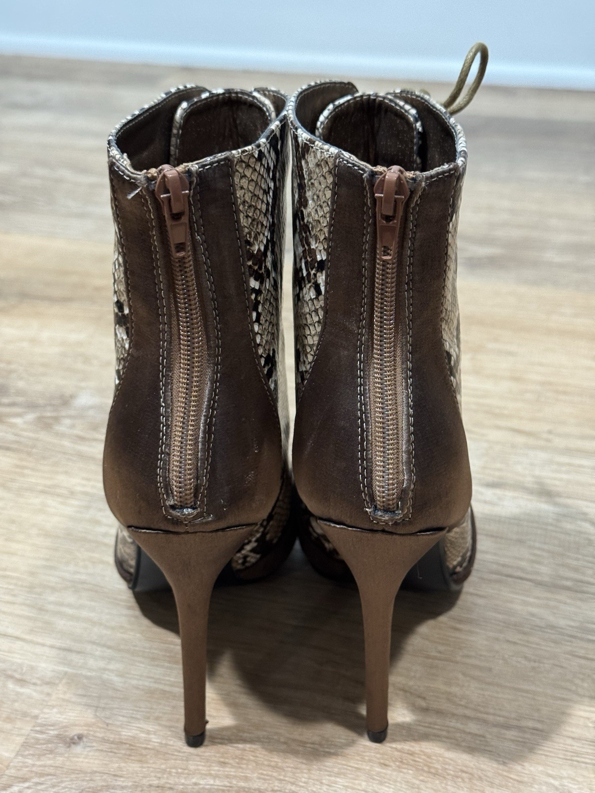 NEW Nasty Gal Snake Print Lace Up Bootie Brown Size 37/4
