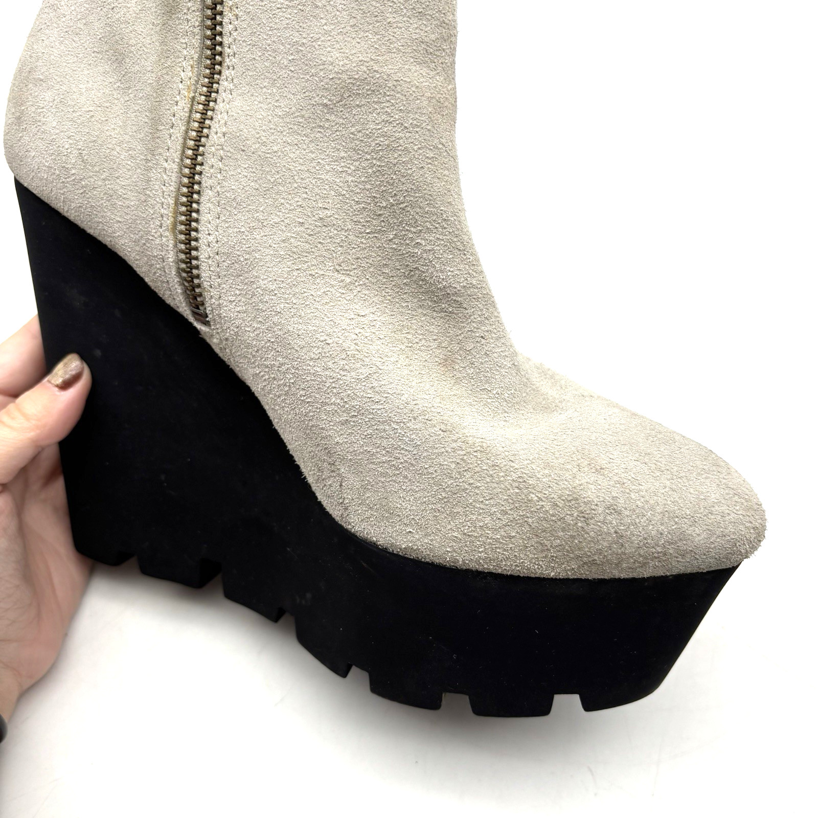 Vintage 00s Y2K Cheap Monday Monolith Gray Suede Leather Platform Wedge Boots 9