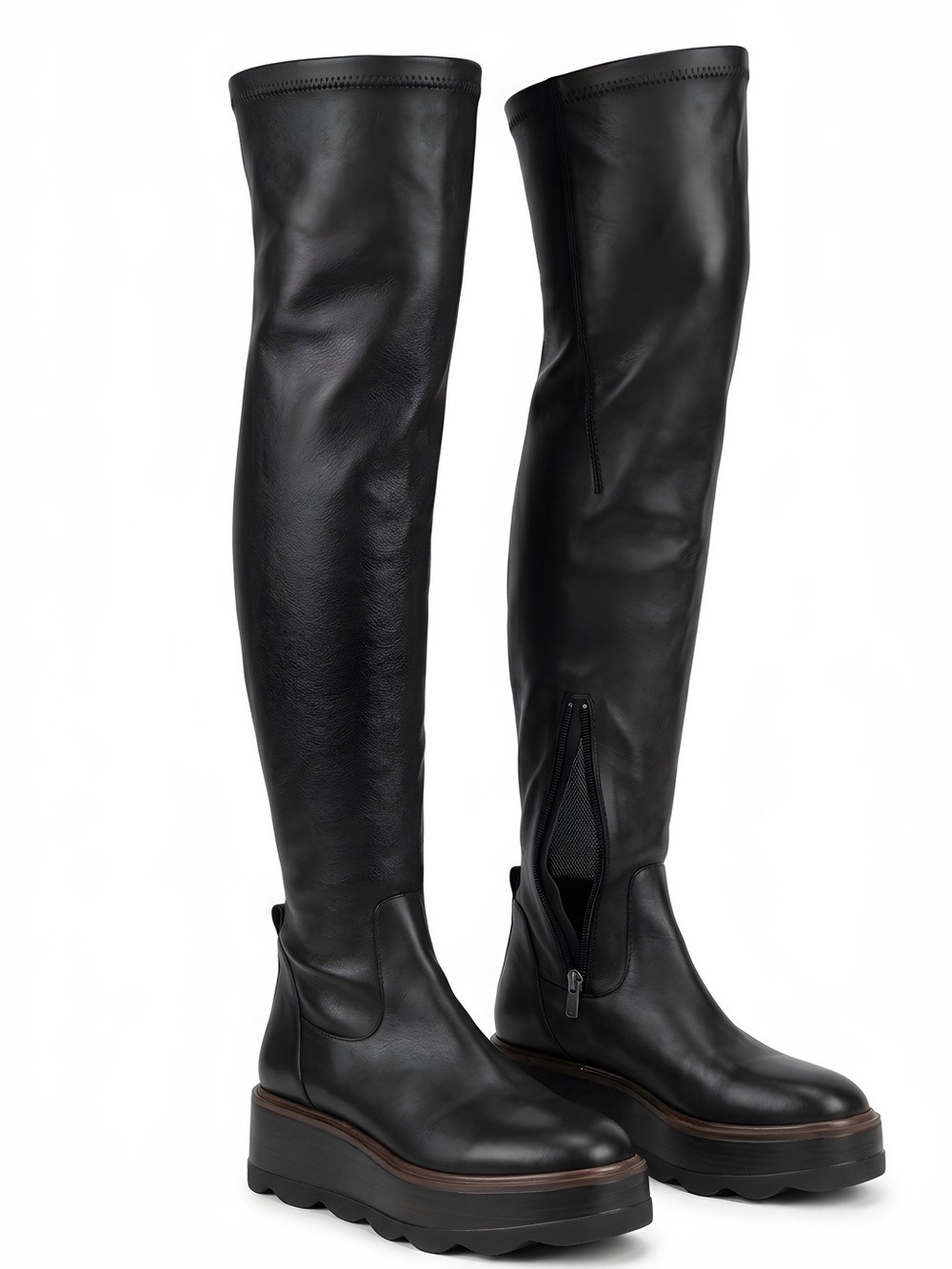 Black Platform Knee-High Leather Like Boots
