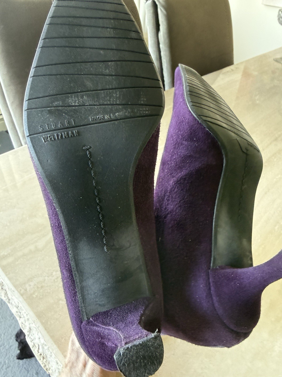 Stuart Weitzman Purple Suede Ankle Bootie Pointed Toe Kitten Heel Back Zip US 7