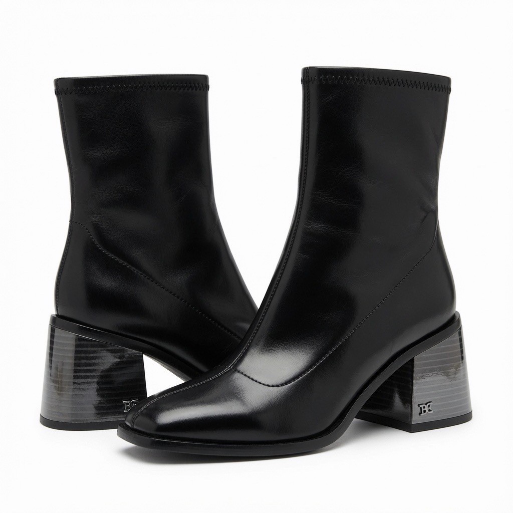 Sam Edelman «Wells» Black Leather Block Heel Boots Size 6M