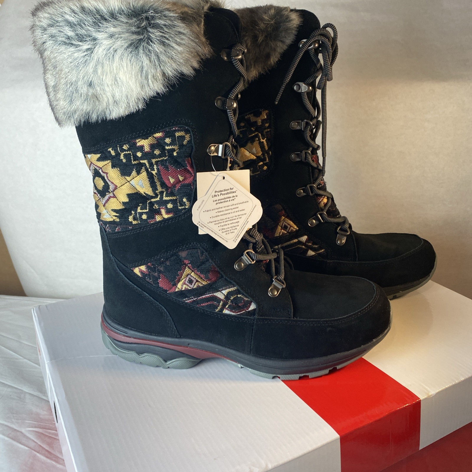 Propet Womens Peri Quilted Lace Up Snow Casual Boots Mid Calf Black size 10 New