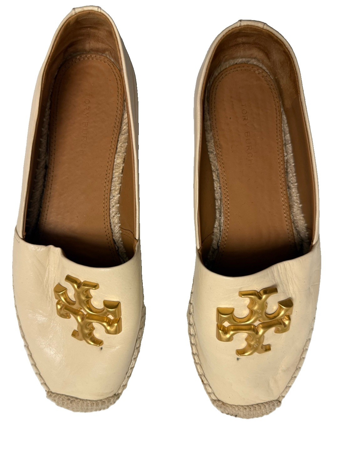 Tory Burch 7 M Eleanor Espadrilles Leather Flats Cream Preowned – Some Wear