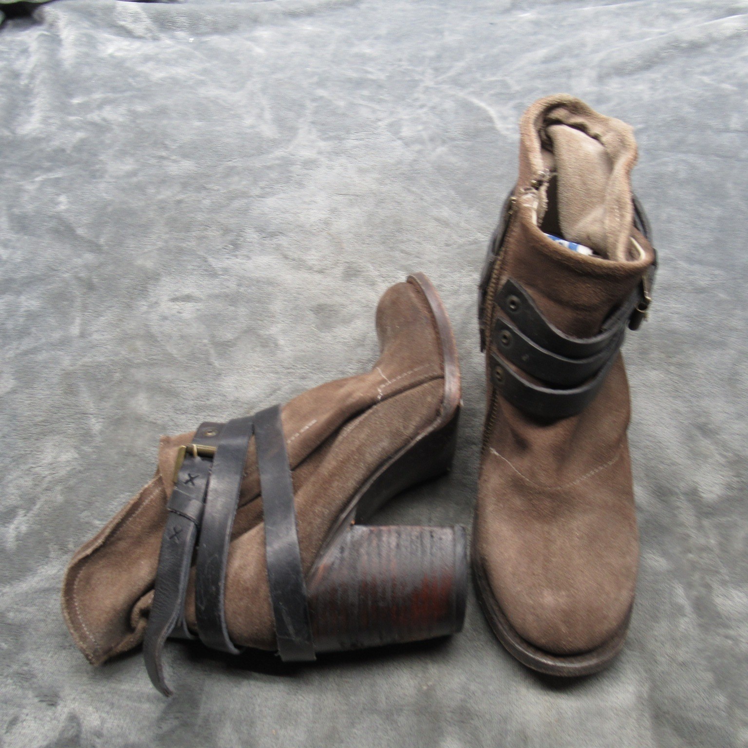 Freebird Blaze Boots Women 8 Brown Suede Leather Ankle Buckle Straps Block Heel