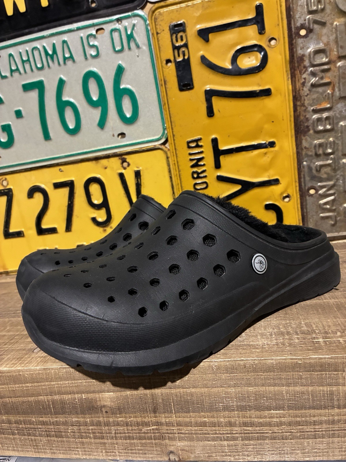 Joybees Cozy Lined Black Fur Clogs Womens Size 7