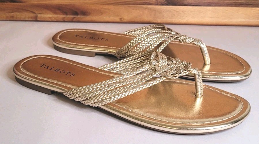 Talbots Cece Gold Metallic Braided Toe-Loop Summer Resort Sandals Women’s Size 9