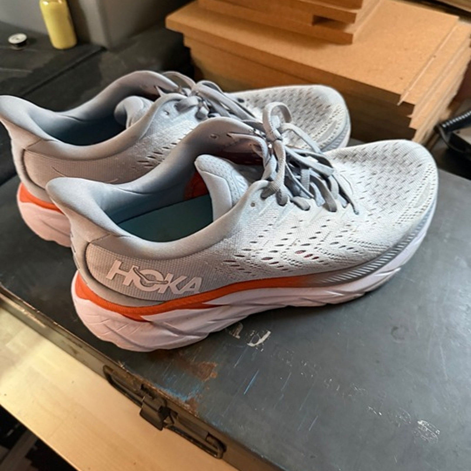 Hoka One One Clifton 8 Women’s Running Shoes Gray Orange Size 9.5B EU 42