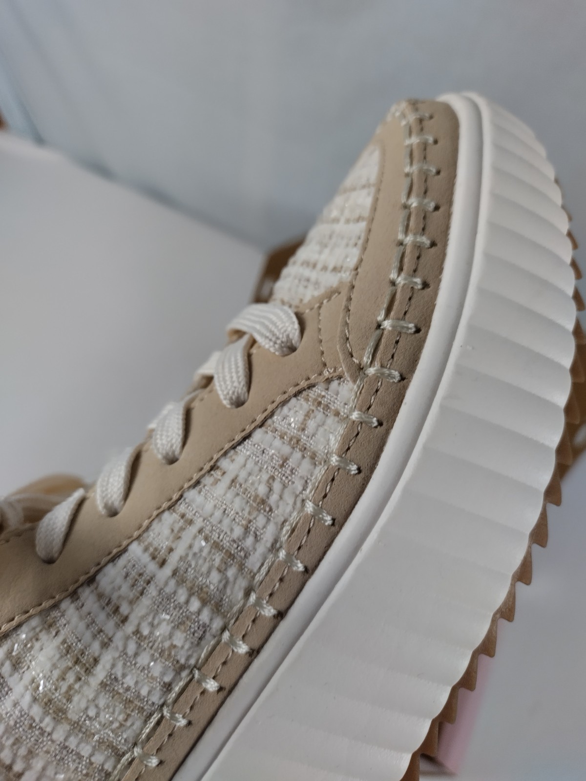 Serra Women’s Size 7 Platform Wedge Crochet Fabric Beige With Box Summer Fashion