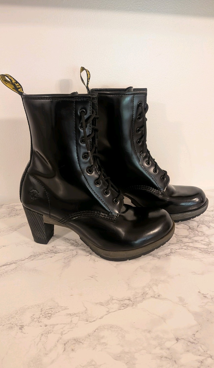 Dr. Martens Womens Darcie Diva Black Leather High Heel Lace-up Boots Y2K 11