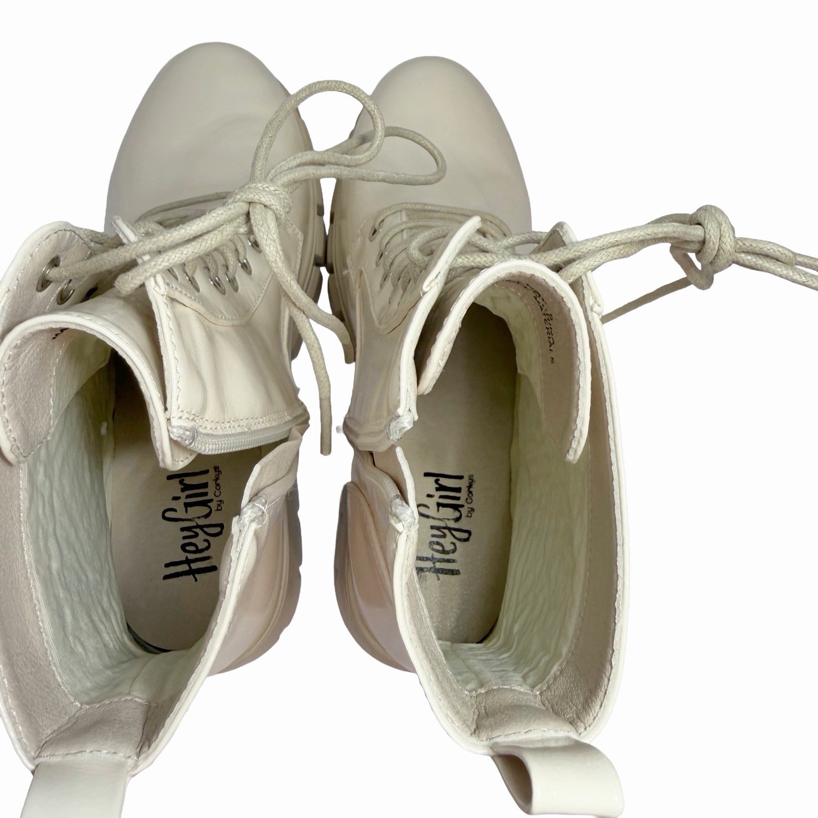 Hey Girl by Corkys Cray Combat Boots Women’s 9 Ivory Patent Lug Sole Zip