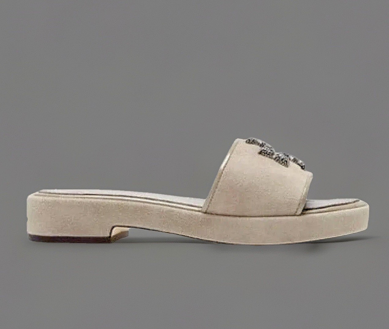 TORY BURCH ELEANOR SLIDE SANDAL CRYSTAL LOGO SUEDE GRAY HERON SZ US 8 NIB