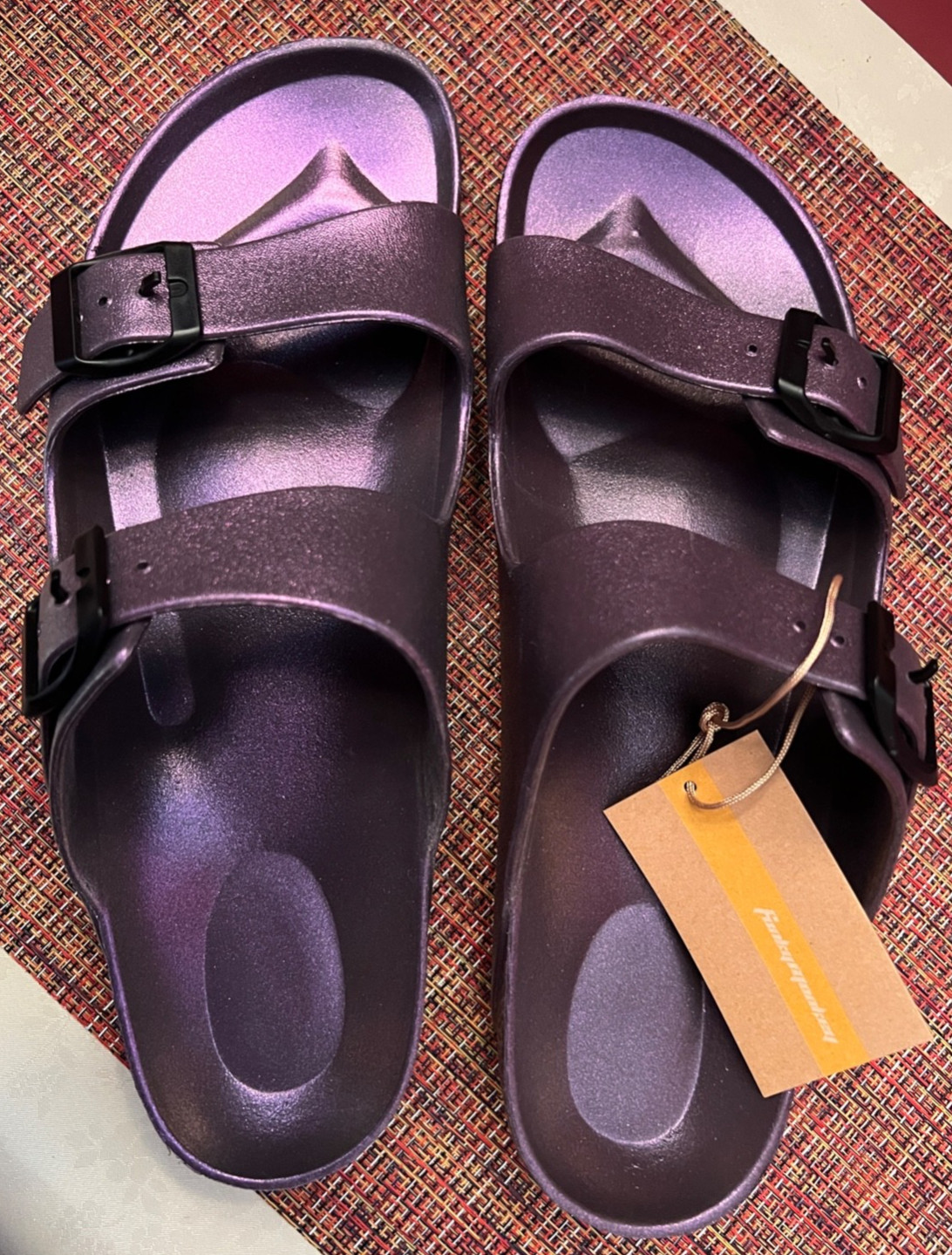 Sandals Soft Cushion, Purple, Iridescent, Two Strap Slides , Sz 11, New in Pkg