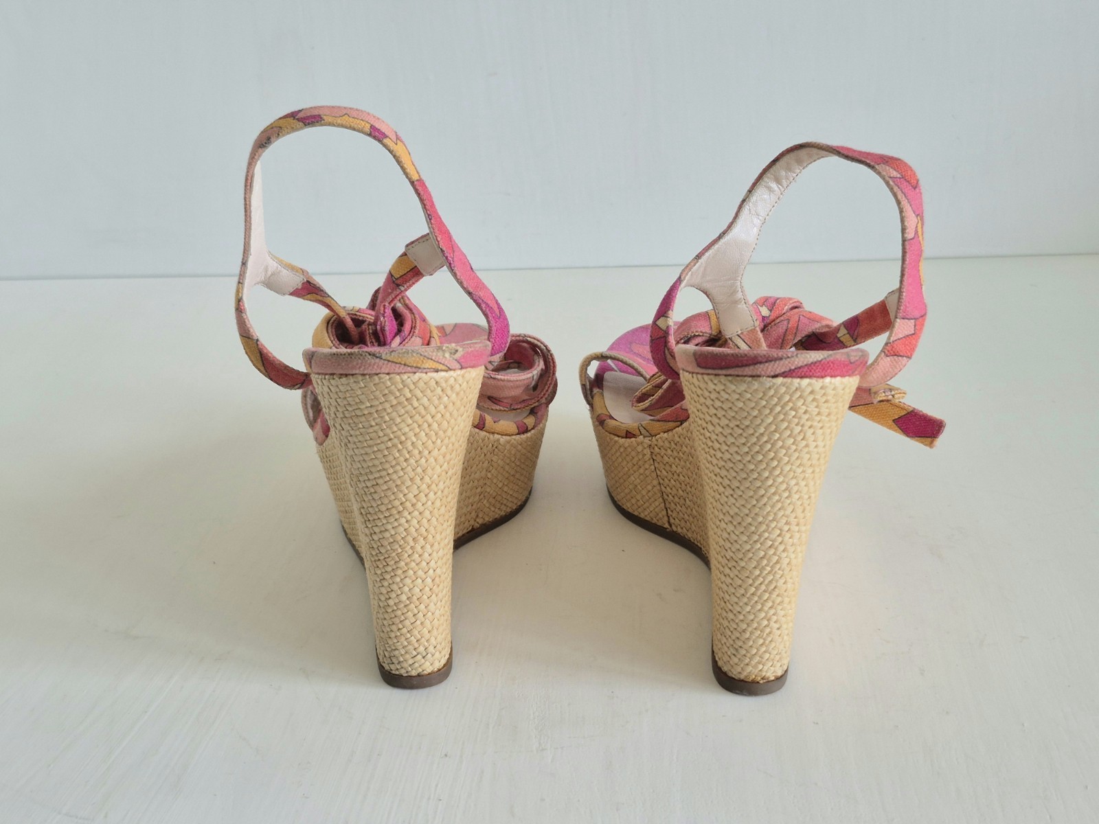 Emilio Pucci Italy Espadrille Multicolor Print Ankle Tie Wedges SZ 9 U S/EU 40